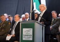 29.09.14         NO REPRO FEE
President of Ireland, Michael D Higgins, has become the first recipient of the honour of Freedom of Limerick following a ceremony in Limerick City this afternoon. Pictured is President Michael D Higgins addressing guests at his official presentation ceremony. Milk Market, Limerick. Picture credit: Diarmuid Greene / Fusionshooters