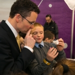 REPRO FREE 22/01/17 Pictured at the 2017 RDS Primary Science Fair Limerick was Minister for Sports and Tourism, Patrick O Donovan with Brian Siebert from Herbertstown NS, Kilmallock, Co. Limerick. This year the Limerick Fair doubled capacity to 120 schools, in only its second year. In total, across three venues: Dublin, Limerick and Belfast, a total of 7,500 primary school students will participate at the Fair. This is the first year of the RDS Primary Science Fair Belfast. Picture Oisin McHugh True Media.