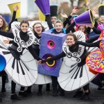 REPRO FREE 17/03/17 Spotlight Stage school at the annual St Patrick’s Day parade in Limerick. Limerick celebrated in style and colour as around 4,000 participants marched down the city’s main street (O’Connell Street) for the annual St Patrick’s Day parade. The inclement weather failed to dampen the spirits of the estimated 50,000 people who cheered and encouraged the almost 100 different community and theatre groups, companies, sports clubs and bands who entertained the spectators along the route. Fourteen-year-old Limerick Person of the Year and cyberbullying campaigner Luke Culhane led out the parade, which this year had as its theme Our Stories – this is where we belong. Picture Sean Curtin True Media.