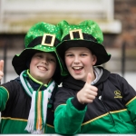 REPRO FREE 17/03/17 Jack Laffan and Brendan Reynolds, Cappamore at the annual St Patrick’s Day parade in Limerick. Limerick celebrated in style and colour as around 4,000 participants marched down the city’s main street (O’Connell Street) for the annual St Patrick’s Day parade. The inclement weather failed to dampen the spirits of the estimated 50,000 people who cheered and encouraged the almost 100 different community and theatre groups, companies, sports clubs and bands who entertained the spectators along the route. Fourteen-year-old Limerick Person of the Year and cyberbullying campaigner Luke Culhane led out the parade, which this year had as its theme Our Stories – this is where we belong. Picture Sean Curtin True Media.