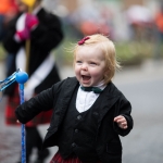 REPRO FREE 17/03/17 Mairead Purcell, 1 1/2 from the CBS Pipe Band at the annual St Patrick’s Day parade in Limerick. Limerick celebrated in style and colour as around 4,000 participants marched down the city’s main street (O’Connell Street) for the annual St Patrick’s Day parade. The inclement weather failed to dampen the spirits of the estimated 50,000 people who cheered and encouraged the almost 100 different community and theatre groups, companies, sports clubs and bands who entertained the spectators along the route. Fourteen-year-old Limerick Person of the Year and cyberbullying campaigner Luke Culhane led out the parade, which this year had as its theme Our Stories – this is where we belong. Picture Sean Curtin True Media.