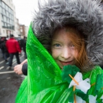 REPRO FREE 17/03/17 Cailin O'Carroll, Limerick at the annual St Patrick’s Day parade in Limerick. Limerick celebrated in style and colour as around 4,000 participants marched down the city’s main street (O’Connell Street) for the annual St Patrick’s Day parade. The inclement weather failed to dampen the spirits of the estimated 50,000 people who cheered and encouraged the almost 100 different community and theatre groups, companies, sports clubs and bands who entertained the spectators along the route. Fourteen-year-old Limerick Person of the Year and cyberbullying campaigner Luke Culhane led out the parade, which this year had as its theme Our Stories – this is where we belong. Picture Sean Curtin True Media.