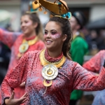 REPRO FREE 17/03/17 The dance troupe from the Irish World Academy, from the University of Limerick at the annual St Patrick’s Day parade in Limerick. Limerick celebrated in style and colour as around 4,000 participants marched down the city’s main street (O’Connell Street) for the annual St Patrick’s Day parade. The inclement weather failed to dampen the spirits of the estimated 50,000 people who cheered and encouraged the almost 100 different community and theatre groups, companies, sports clubs and bands who entertained the spectators along the route. Fourteen-year-old Limerick Person of the Year and cyberbullying campaigner Luke Culhane led out the parade, which this year had as its theme Our Stories – this is where we belong. Picture Sean Curtin True Media.