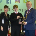 22/03/2018
Mary Killeen Fitzgerald, Senior Enterprise Development Officer with Limerick LEO and Councillor Stephen Keary, Mayor of Limerick City & County pictured with Evan Quaid from Hazelwood College pictured with his exhibit "Quaid Candles" at the Limerick Local Enterprise Office, Student Enterprise Programme Final Exhibition and Awards Presentation which took place at the Southcourt Hotel, Limerick.
Don Moloney / Press 22