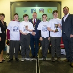 22/03/2018
Mary Killeen Fitzgerald, Senior Enterprise Development Officer with Limerick LEO and Councillor Stephen Keary, Mayor of Limerick City & County pictured with Joe Kelly, Ciaran Fitzgerald, Adam Flahive and Finlay Robertson from Castletroy College with their exhibit "App of Troy" at the Limerick Local Enterprise Office, Student Enterprise Programme Final Exhibition and Awards Presentation which took place at the Southcourt Hotel, Limerick.
Don Moloney / Press 22