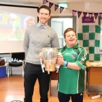 Pictured are the staff and students of Down Syndrome Limerick welcoming the Liam McCarthy cup along with retired hurler Seamus Hickey. Picture: Orla McLaughlin/ilovelimerick.