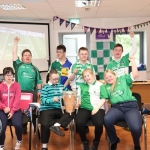 Pictured are the staff and students of Down Syndrome Limerick Back (L-R) Kieran Wagstaffe, James Brennan, Mikie Dore, Conor Keogh, Front (L-R) Ciara McCarthy, Noel Darragh Martin, Emma Hoban, Fiona McKennedy. They welcomed the Liam McCarthy cup along with retired hurler Seamus Hickey to the centre. Picture: Orla McLaughlin/ilovelimerick.