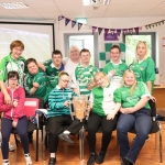 Pictured are the staff and students of Down Syndrome Limerick Back (L-R) Catherine Fitzgerald (teacher), Kieran Wagstaffe, James Brennan, Anna Moloney (tutor), Mikie Dore, Conor Keogh, Lorraine O'Connor, Front (L-R) Ciara McCarthy, Noel Darragh Martin, Emma Hoban, Fiona McKennedy. They welcomed the Liam McCarthy cup along with retired hurler Seamus Hickey to the centre. Picture: Orla McLaughlin/ilovelimerick.