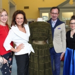 Olivia O'Sullivan, Celia Holman Lee, Robert Burn and Kathleen O'Sullivan with a Sybil Connolly dress that Celia modeled years ago at Sybil: An Irish entrepreneur & fashion designer’ at the Hunt Museum. Picture: Zoe Conway/ilovelimerick 2018. All Rights Reserved