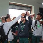 Pictured on the site visit of Limerick city for the Tag Rugby World Cup event coming to the University of Limerick in 2021 is the South African tag rugby team. Picture: Conor Owens/ilovelimerick.