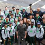 Pictured on the site visit of Limerick city for the Tag Rugby World Cup event coming to the University of Limerick in 2021 is Limerick tour operator Dan Murphy from Hermitage Green with the South African tag rugby team. Picture: Conor Owens/ilovelimerick.