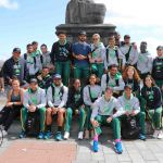 Pictured on the site visit of Limerick city for the Tag Rugby World Cup event coming to the University of Limerick in 2021 is Limerick tour operator Dan Murphy from Hermitage Green with the South African tag rugby team. Picture: Conor Owens/ilovelimerick.