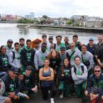 Pictured on the site visit of Limerick city for the Tag Rugby World Cup event coming to the University of Limerick in 2021 is Limerick tour operator Dan Murphy from Hermitage Green with the South African tag rugby team. Picture: Conor Owens/ilovelimerick.