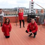 A Tribute to Frontline Heroes organised by Una Heaton and broadcast live on Ilovelimerick's Facebook took place on the roof of the Limerick Strand Hotel to raise much needed donations for Pieta House. Pictured here are singer Emma Langford, organiser Una Heaton, soprano Sinead O Brien (back) and Lucia Randles and Robbie Pender, Munster Rugby Supporters Choir (front). To donate go to https://www.justgiving.com/fundraising/thankyouforpietahouse. Picture: Richard Lynch/ilovelimerick