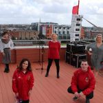A Tribute to Frontline Heroes organised by Una Heaton and broadcast live on Ilovelimerick's Facebook took place on the roof of the Limerick Strand Hotel to raise much needed donations for Pieta House. Pictured here are singer Emma Langford, organiser Una Heaton, soprano Sinead O Brien (back) and Lucia Randles and Robbie Pender, Munster Rugby Supporters Choir (front). To donate go to https://www.justgiving.com/fundraising/thankyouforpietahouse. Picture: Richard Lynch/ilovelimerick