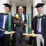REPRO FREE
250826
A proud Galway connection at UL
Two of Galway’s senior hurling tribesmen, brothers Cianan and Darach Fahy, received congratulations on their graduation day from fellow Galway man UL President Professor Shane Kilcommins. The brothers both graduated from University of Limerick with a Professional Master of Education Degree, having balanced their studies at UL with the demands of inter-county hurling. They joined more than 3,000 students graduating this week as part of UL's autumn conferring ceremonies. Pic Arthur Ellis