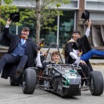 REPRO FREE
250826
Members of the UL Formula Student team: Daire Murphy from Knocknagoshel, Co. Kerry,  Ciarán Ryan from Croghan, Co. Roscommon and JJ Harrington from Mungret, Co. Limerick pictured on their graduation day at University of Limerick. 

The UL Formula Student team designed and manufactured an open-wheel formula racing car for their entry to the prestigious Formula Student UK competition held at Silverstone racetrack this summer. The car features a 600cc motorbike engine, custom steel chassis, suspension and drivetrain systems as well as carbon fibre bodywork. The team competed with universities from around the world on a range of design, cost and business plan events, achieving the highest rank among teams in the Midwest region of Ireland.

They joined more than 3,000 fellow students graduating this week as part of UL's autumn conferring ceremonies. Pic Arthur Ellis