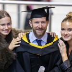 Repro Free
Pictured at University of Limerick’s Winter Conferring ceremonies was Limerick Ladies Senior Gaelic Football Team coach, Shane Kelly with his twin daughters Grace (left)  and Pia. Shane, from Newcastlewest, Co Limerick, graduated with an MSc in Mental Skills and Mental Health in Sports and Exercise and joins over 2,000 students graduating this week. Pic Arthur Ellis