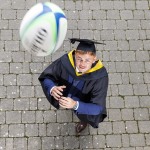 REPRO FREE
270825
Munster Rugby out-half Tony Butler, a UL Sports Scholar, graduated from University of Limerick today with a BSc in Construction Management and Engineering. During his time at UL, Tony signed a full professional contract with Munster Rugby and gave back to the university by coaching UL’s men’s rugby team. Tony joined one of over 3,600 students being conferred as part of the university’s Autumn ceremonies this week.Pic Arthur Ellis