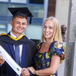 REPRO FREE
270825
Munster Rugby out-half Tony Butler, a UL Sports Scholar, graduated from University of Limerick today with a BSc in Construction Management and Engineering. During his time at UL, Tony signed a full professional contract with Munster Rugby and gave back to the university by coaching UL’s men’s rugby team. Tony joined one of over 3,600 students being conferred as part of the university’s Autumn ceremonies this week. Tony is pictured here with his girlfriend Muireann Byrne who is also from Ennis Co Clare.Pic Arthur Ellis