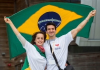 19/07/2015     REPRO FREE
The 36th World Medical and Health Games was officially opened by Minister Jan O’Sullivan at the University of Limerick on Sunday 19th July. The Games welcome over 1,000 athletes from more than 20 countries to compete across 25 different sports from golf and cycling to chess, fencing triathlon and football. This annual event brings medics from a range of medical professions, consultants, GP’s, nurses, paramedics who compete in a spirit of friendship in their chosen sport. 

Celebrating the opening Ceremony at the University of Limerick were Team Brazil athletes, Fernando Queiroz and Felipe Camargos. Picture credit: Alan Place/Fusionshooters