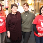 Pictured here is Yvonne Murphy, Ingrid Wallace, Marianne Mulcahy, members of Rape Crisis Mid West, and Denise Hoara, (second in from right) owner of The Green Yard Cafe, raising awareness and funds for rape crisis. February 14, 2018.