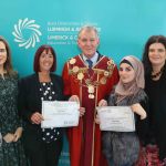 Pictured at the VTOS 2019 Graduation Ceremony are Patricia Kennedy VTOS Co-ordinator, Susan Shinners, Croom, Mayor of the City and County of Limerick Michael Sheahan, Ranim Kachach, Castletroy and Jayne Foley, Art, Craft and Design Course Director at VTOS. Picture: Richard Lynch/ilovelimerick.