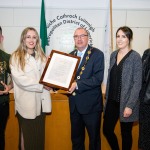 23-03-2023 West End Youth Centre at Our Lady of Lourdes Centre, winners in the Pride of Place Awards 2023, Mayoral Reception hosted by Mayor of Limerick City and County Council, Francis Foley in the Council Chambers, Merchants Quay. Kate Clifford, Youth Worker Manager with Evan O'Grady, Melissa Keane and Shauna O'Mahony, Youth Workers. Picture: Keith Wiseman