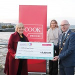 With Compliments.    Michael Collins, Mayor of the City and County of Limerick along with Clare Ellis, Corporate Brand and Communication Senior Manager Cook Medical EMEA presents a cheque for €5,050 to 
Anne Marie Hayes representing Milford Care Centre.  Photograph Liam Burke/Press 22